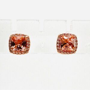 STERLING SILVER 925 Rose Gold Vermeil Stud Earrings CZ Peach & Clear Dainty